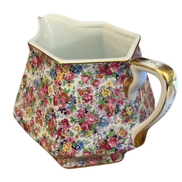 Large Two's Company Floral Pitcher with Gold Trim - Picture 2 of 5